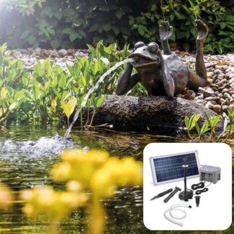 Fontaine solaire Grenouille paresseuse avec kit pompe solaire 500 l/h 15W, batterie et led (1/5)
