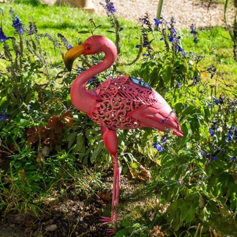 Flamant rose métal lumineux solaire