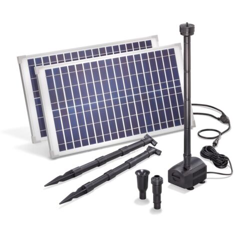Esotec – Pompe solaire pour bassin 1750 l/h – Hauteur de refoulement 1,5 m – 2 panneaux solaires 25W – Protection marche à sec – 101916