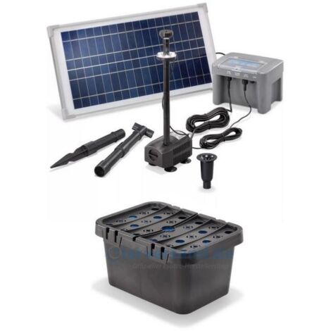 Kit pompe solaire Fountain Pro 500 l/h 15W avec système batterie 12V anneau Led et filtre
