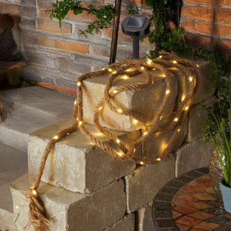 Esotec – Guirlande solaire 60 LEDs blanc chaud – Corde de jute 4.5m – Panneau solaire intégré – Mode ON/OFF/FLASH – 102164 (1/5)