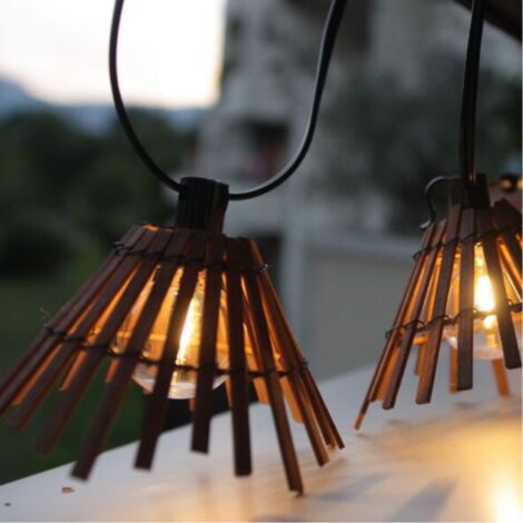 Guirlande solaire 10 ampoules LED – Abat-jour en bambou – Lumière chaude pour ambiance extérieure – Longueur 5m – Watt & Home (1/6)