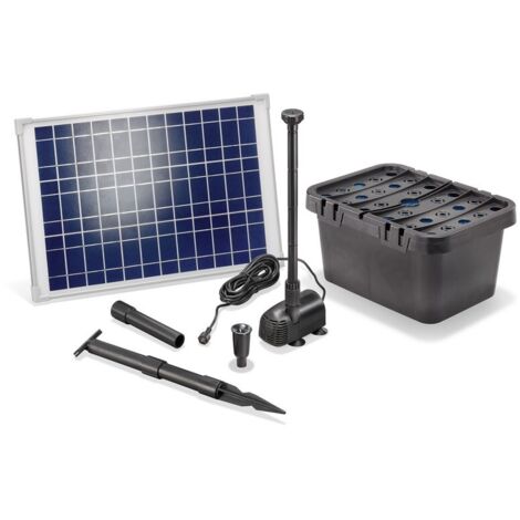 Esotec – Pompe solaire 20W pour bassin 1300L/h – Hauteur de refoulement 1,7m – Filtre 5L avec 4 mousses – 101067