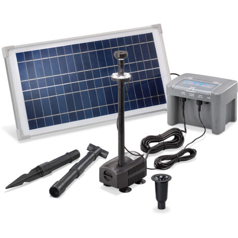 Esotec – Pompe solaire bassin 15W 500l/h – Hauteur de refoulement 1,1m – Système batterie 12V – LED inclus – 101924