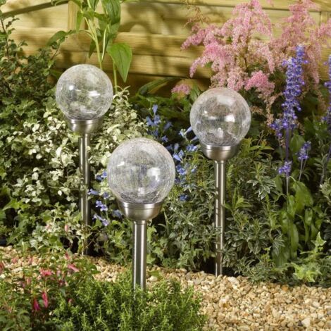 Balise solaire Grand Majestic 45 cm – Globe en verre craquelé 12 cm – Éclairage blanc froid ou couleur changeante – Panneau solaire intégré – Smart Garden - 1011740PS