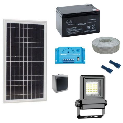 Kit eclairage solaire intérieur type garage cabanon 20W-10W-1000 lm (1/2)