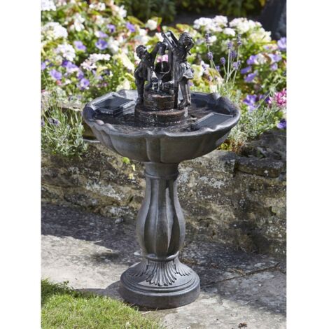 Fontaine solaire bain d'oiseaux Enfants au Puits – Résine résistante – 84 x 47 x 47 cm – Fonctionnement à l'énergie solaire – Smart Garden