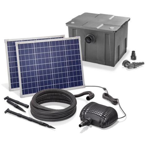 Kit pompe solaire bassin avec filtre 3400L-100W – Débit max 3400 l/h – Tension 18V DC – Filtration mécanique efficace