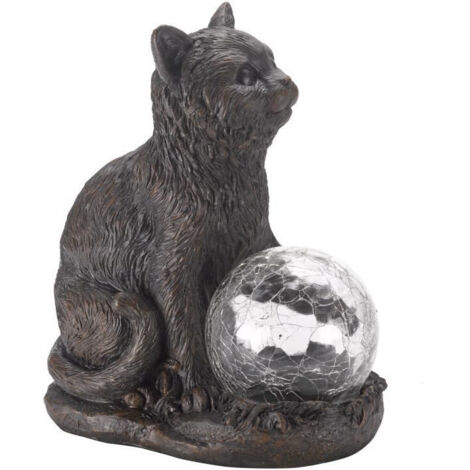 Chat globe verre craquelé solaire allumage multicolore