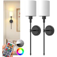 Wandlampe mit Fernbedienung Zylinderförmiger Stoffschirm Mattschwarz 2er Pack mit Aufladebirne