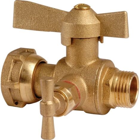 Robinet d'arrêt à boisseau sphérique avec purge, sortie M 1/2'' à l'entrée, F 3/4'', adapté après compteur d'eau, modèle Ravani (1/3)