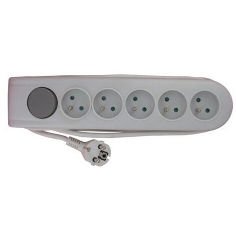 Bloc Multiprise Design Dhome 5 Prises 2P+T avec Interrupteur, Câble 1,5 m, 16A, Coloris Blanc/Gris (1/3)