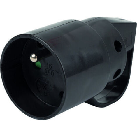 Fiche électrique femelle en plastique 2P+T 16A avec anneau, noir – Dhome (1/3)
