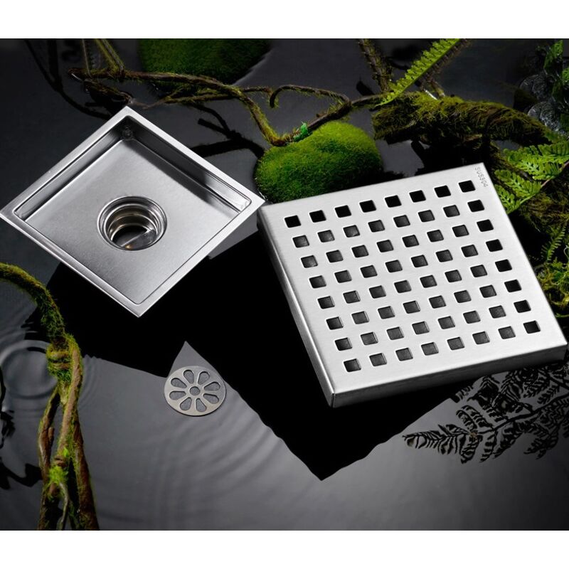 YJYKXP Siphon de sol rectangulaire moderne en acier inoxydable brossé 304 linéaire avec couvercle plat et grille d'insertion pour carrelage - Système de drainage pour pièce humide - 28 x 8 cm
