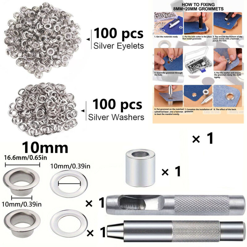 Lot De 100 œillets 3mm + Outil – Gris Foncé – Pour Chaussures, Sacs, Trousse