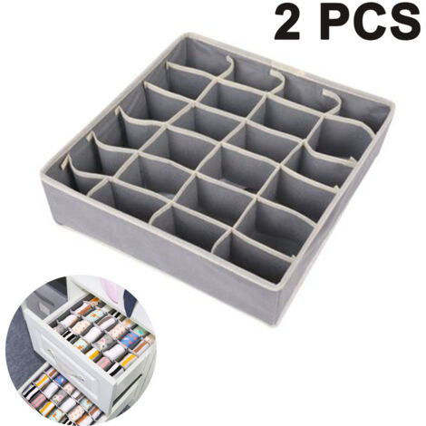 Rnemitery – Lot de 2 boîtes de rangement pour sous-vêtements – 24 cellules pliables – Tissu non tissé gris – Dimensions 32 x 32 x 9,5 cm (1/7)