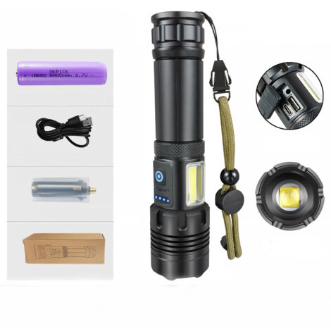Lampe Torche LED Ultra Puissante, Lampe de Poche Rechargeable, Lampe Torche Tactique Militaire Puissante, IPX6 Étanche, 7 Modes D'éclairage pour Camping Randonnée,et Urgences (1/5)