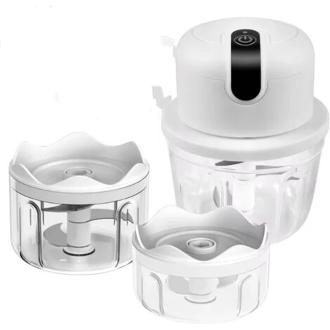 Mini-broyeur à ail électrique blanc, portable et rechargeable par USB, robot de cuisine sans fil pour écraser l'ail, le gingembre, le piment et la viande hachée (1/5)