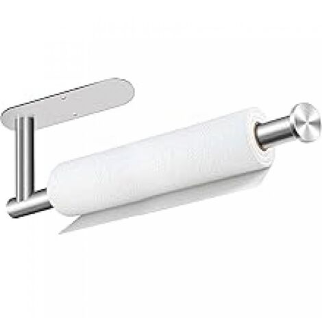 Porte-essuie-tout, autocollant ou sans perçage, à fixer sous un placard, support mural en acier inoxydable argenté pour cuisine, salle de bain, évier, garde-manger (1/5)