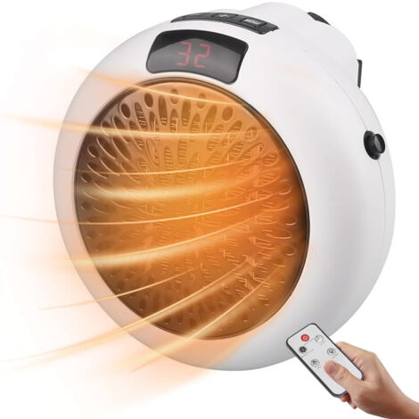 Mini radiateur portable, 900 W, en céramique, thermostat réglable, mini radiateur électrique d'appoint en céramique avec télécommande (blanc) (1/5)