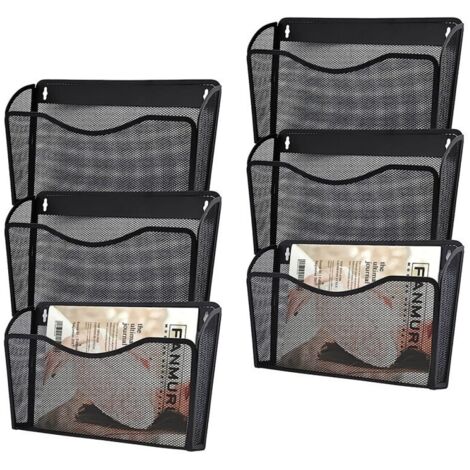 Lot de 6 organiseurs de dossiers suspendus en maille à une seule poche, porte-revues vertical, panier de fixation, porte-documents pour le bureau, la maison et l'école, noir (1/5)