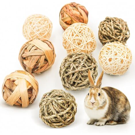 9 Pièces Jouets à Mâcher pour Petits Animaux,Balle en Rotin,Jeu D'activité Jouets,Boules d'herbe à Mâcher pour améliorer la santé Dentaire des Animaux de Compagnie pour Lapins Hamsters (1/5)