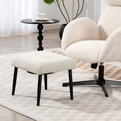 Repose-pieds avec coussin d'assise moelleux, pieds en acier, tissu chenille, 45 x 41 x 38 cm, blanc crème
