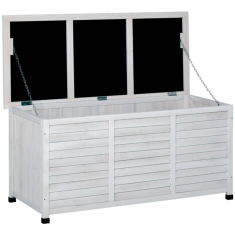 Banc de rangement en bois de sapin, coffre de rangement extérieur avec pieds antidérapants 127 x 56 x 60 cm, blanc (1/3)