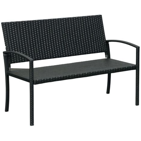 Banc de jardin aspect rotin, structure en acier, pour 2 personnes, noir, 122 x 60 x 85 cm (1/3)