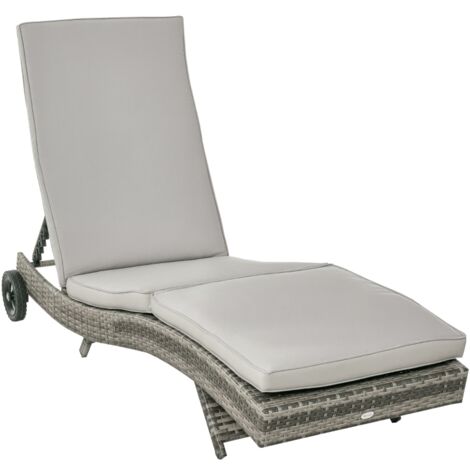 Bain de soleil transat grand confort - dossier inclinable 5 positions roulettes - matelas déhoussable inclus - résine tressée grise