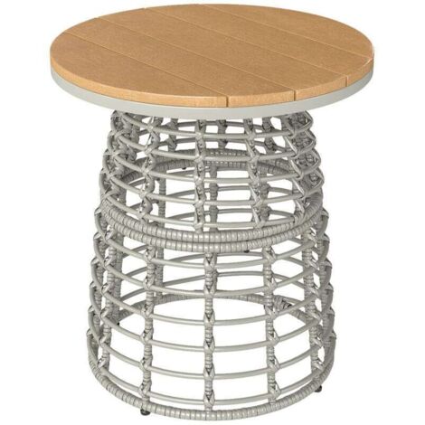 Table basse de jardin table d'appoint extérieur ronde en résine aspect rotin acier et plateau composite Ø45 x 50 cm gris (1/5)