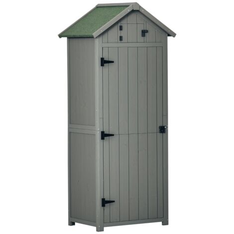 Armoire de jardin extérieur abri de jardin en bois abri pour outils 3 étagères 2 Portes loquets Toit Pente bitumé rangement et stockage extérieurs 77 x 54 x 179 cm Sapin traité Gris