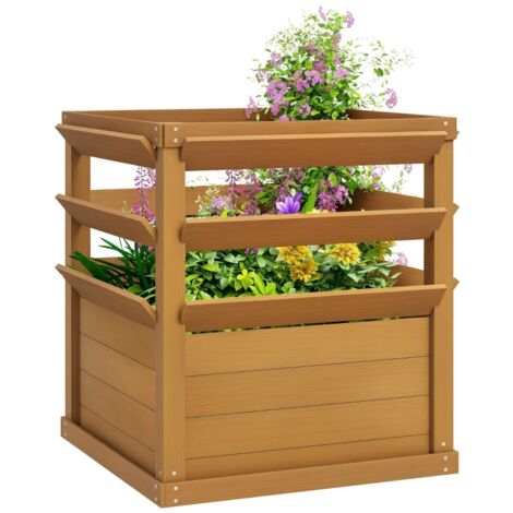 Jardinière avec treillis, lit surélevé de jardin fond ouvert, bac à fleurs en bois 65 x 65 x 73 cm, marron clair (1/3)