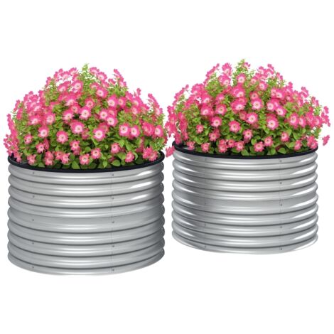Lot de 2 jardinières surélevées kit de jardinière ronde surélevée fonds ouverts acier galvanisé 90 x 90 x 56 cm argent (1/4)