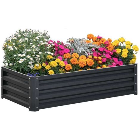 Carré potager de jardin rectangulaire tôle d'acier ondulée 120 x 60 x 30,5 cm gris