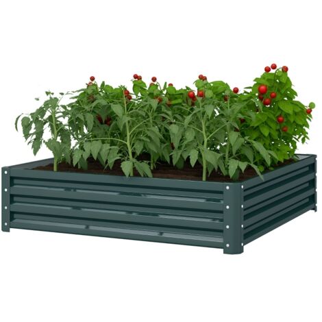Potager surélevé à fond ouvert avec revêtement imperméable, en acier galvanisé, 120 x 120 x 30 cm, vert (1/3)