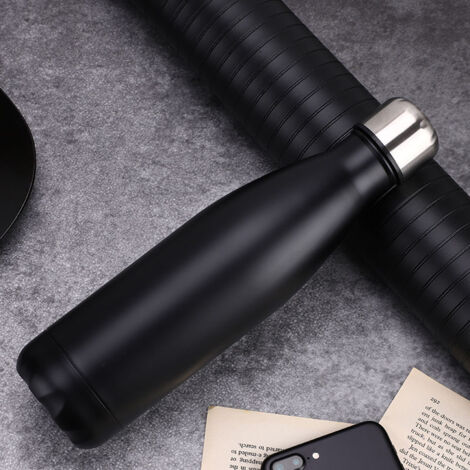 gourde isotherme double paroi en acier inoxydable forme bouteille de bowling noire isolante sous vide pour sport extérieur portable (1/5)