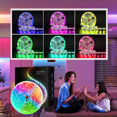 ruban led rgb 5050 commande vocale 44 touches synchronisation musicale bluetooth application intelligente lampe ambiance maison connectee (1/4)