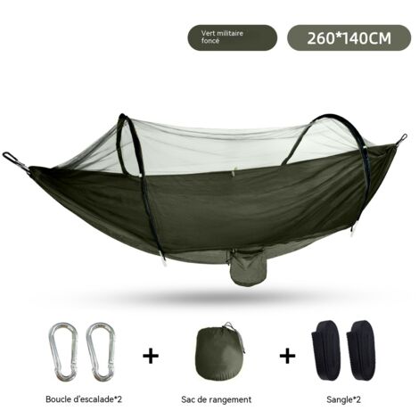 hamac automatique rapide a ouvrir avec moustiquaire exterieur pour une ou deux personnes en tissu nylon pour camping avec supports hamac anti moustiques (1/5)