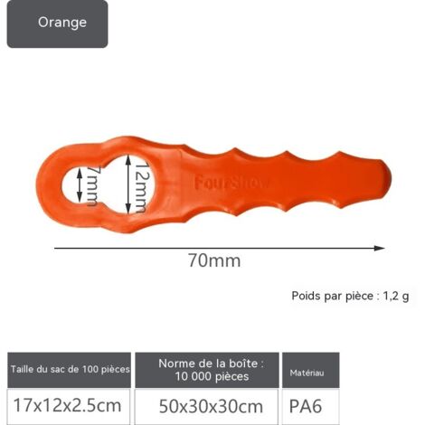 lame en plastique pour tondeuse a gazon domestique lame droite pour coupe herbe manuelle forme de gourde L70 sans balais couleur orange taille 12 mm x 7 mm unite (1/2)