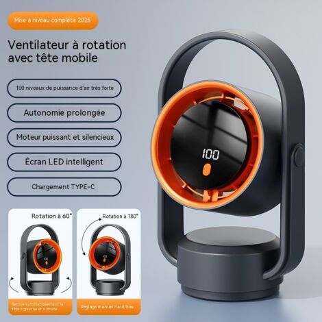 ventilateur de bureau mini à oscillation longue autonomie portable rechargeable par usb modèle de table couleur gris dimensions 14.8 cm x 10 cm x 25 cm (1/5)