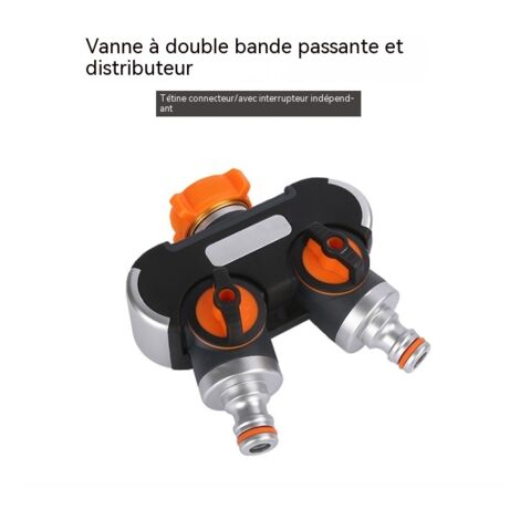 robinet de jardin vanne d'arrêt métallique double sortie séparateur une entrée deux sorties accessoire raccord diamètre nominal 16 mm séparateur double sortie avec embout tuyau et capot métallique (1/5)