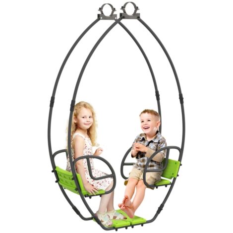 Balançoire pour enfants structure en métal avec poignée pour 2 enfants de 3 à 6 ans 110,5 x 40,5 x 180 cm vert (1/5)