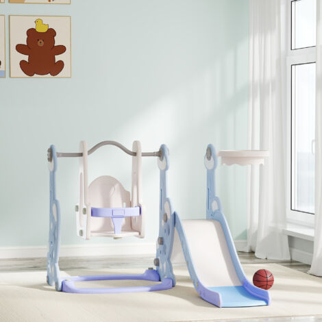 7 en 1 Aire de Jeux Enfants Extérieur, Toboggan, Filet d'escalade, Panier de Basket, Filet Football, pour 3-4 Enfants 3-7 Ans,150x142x146cm