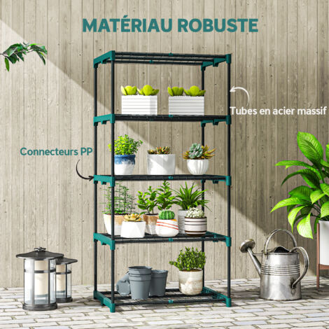 Étagère à fleurs en acier 5 niveaux intérieur et extérieur support de plantes pour jardin balcon salon 67x49x138cm vert (1/5)