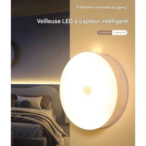 veilleuse led ronde rechargeable a detection de mouvement s eteint apres le depart auto adhesive ultra lumineuse lumiere chaude huit perles led port type c longue autonomie (1/4)