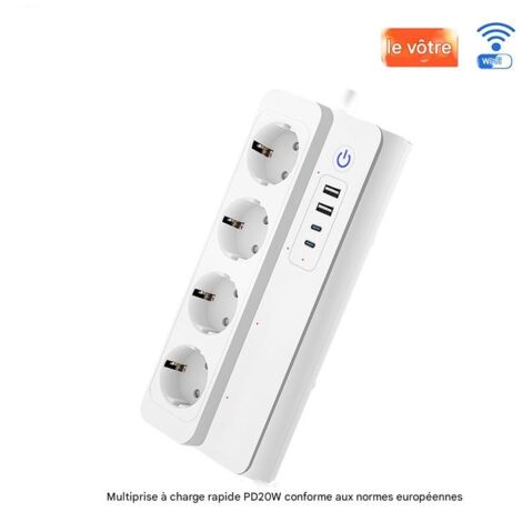 multiprise connectée wifi tuya 8 prises 4 ports usb charge rapide pd 20w 16a pour maison intelligente couleur blanche (1/3)