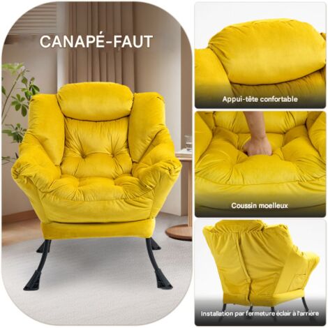 Fauteuil relax avec structure en métal et poche latérale, style simple et confortable, idéal pour la chambre, le salon ou le balcon.
