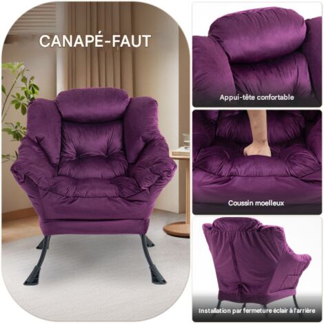 Fauteuil relax avec structure en métal et poche latérale, style simple et confortable, idéal pour la chambre, le salon ou le balcon. (1/5)