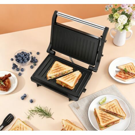 Appareil à panini Aigostar à revêtement antiadhésif, grill électrique double chauffe multifonction, design compact pratique, idéal pour petit déjeuner maison, rapide et fiable